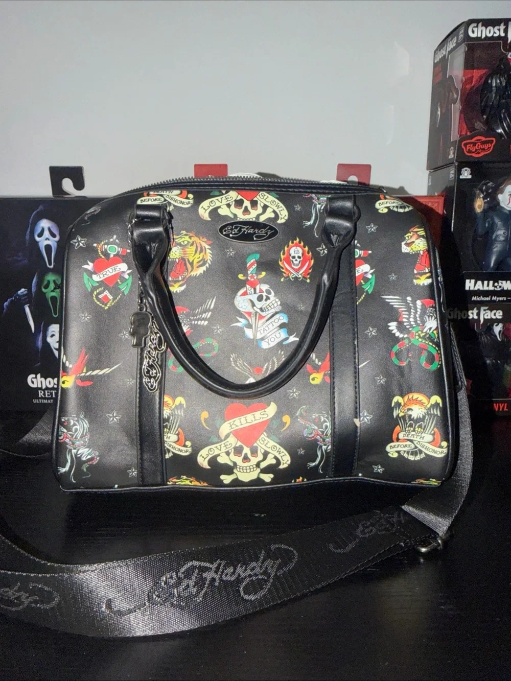Black Tattoo-Print Duffel Bag - Travel Weekender
